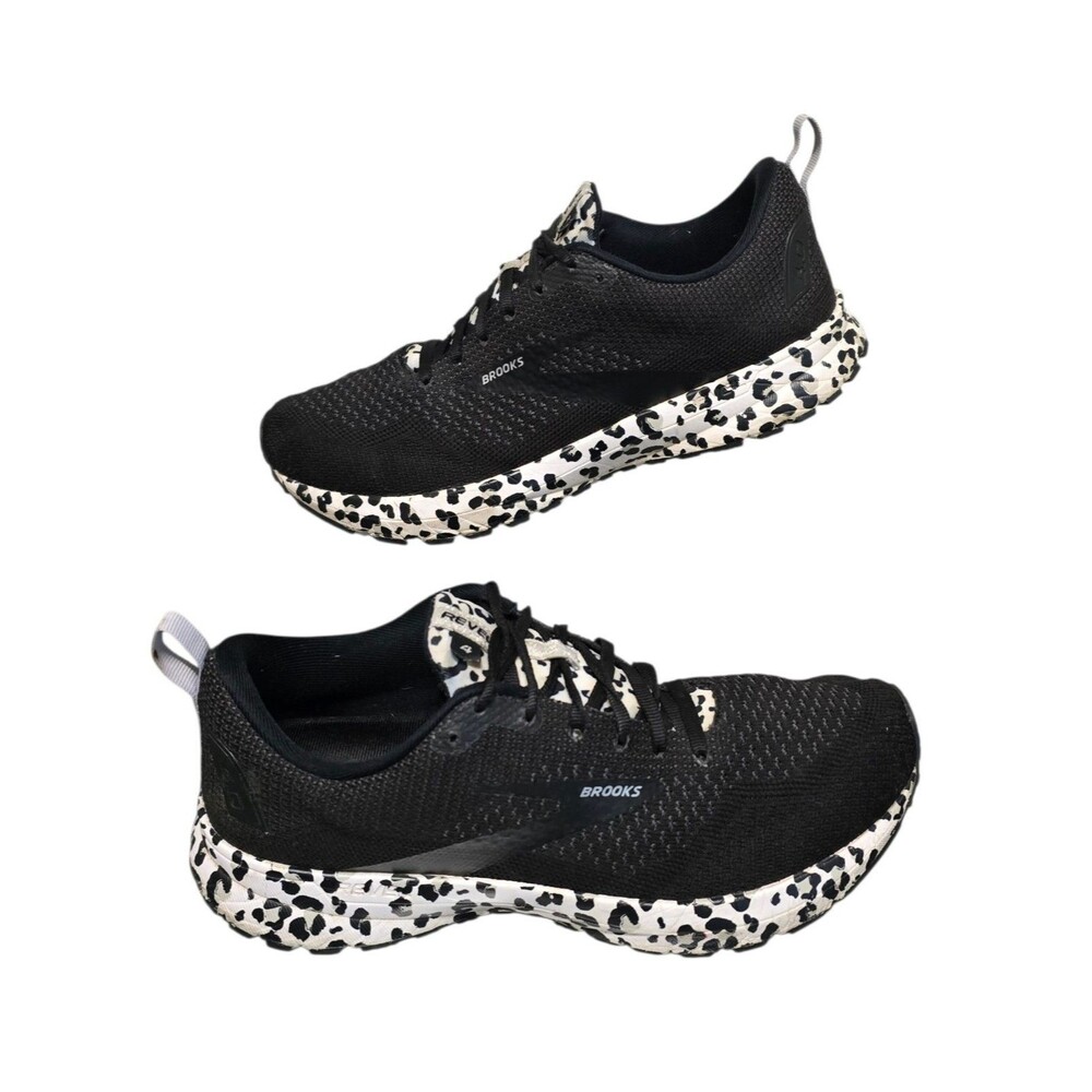 Brooks Revel 4 Running Shoes Womens Size 10 B Black White Snow Leopard Print - Picture 2 of 11